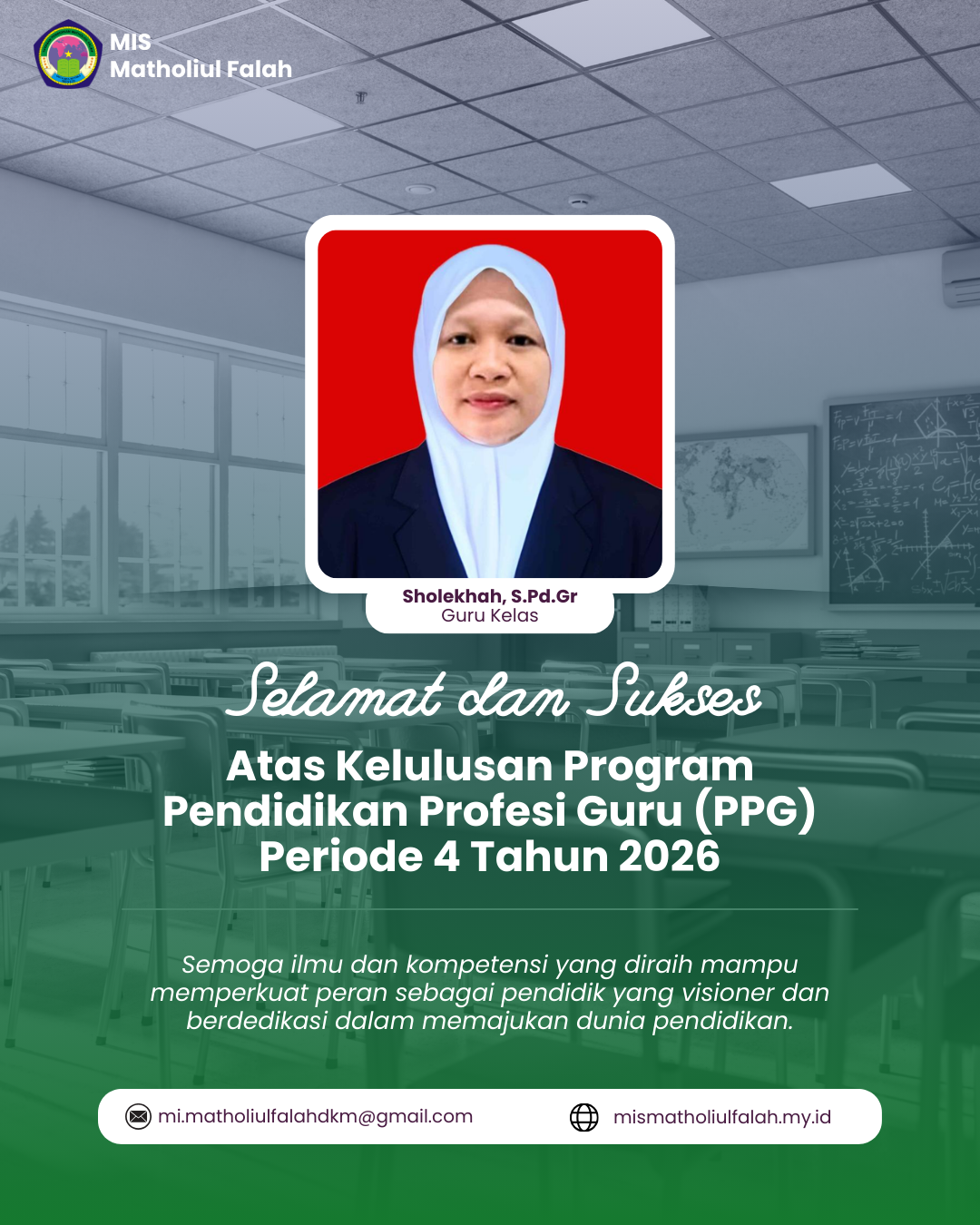 Kabar Bangga: Selamat atas Kelulusan Ibu Sholekhah, S.Pd.Gr. dalam Program PPG Periode 4 Tahun 2026